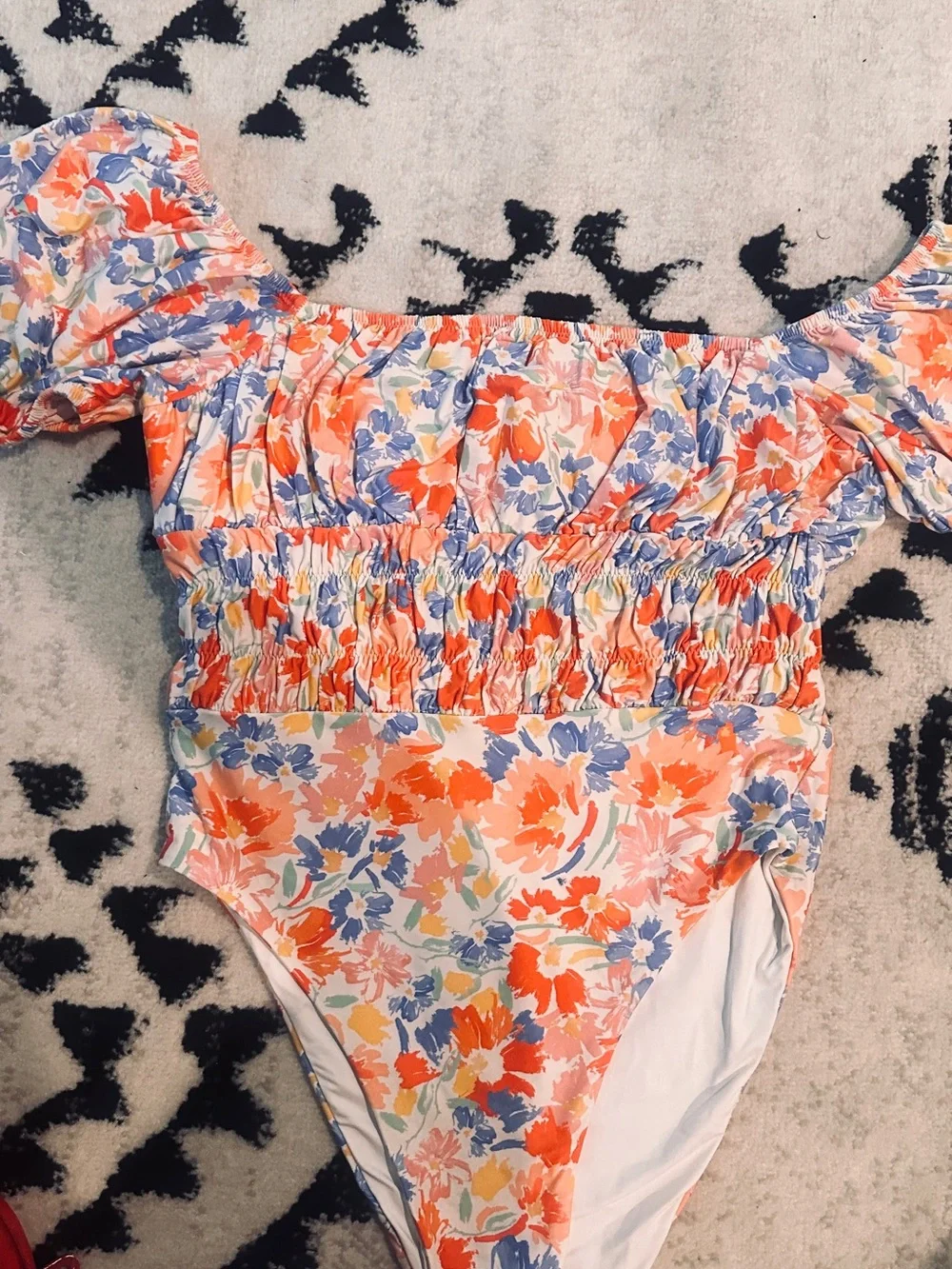 l*space Floral Smocked One-Piece Swimsuit in Coral & Periwinkle